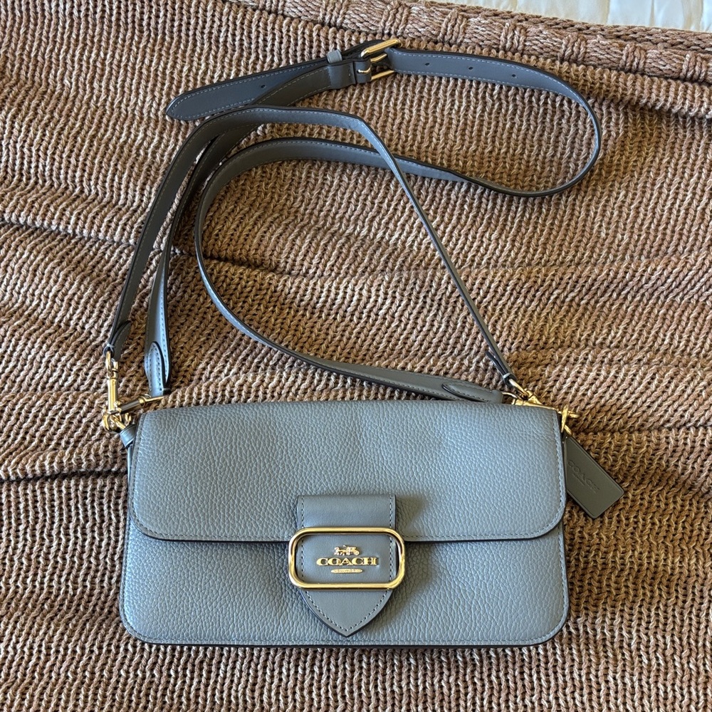 Coach Gray Leather Pebbled Crossbody with Gold Hardware